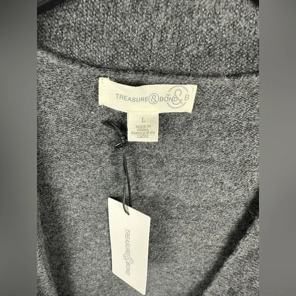Treasure & Bond Gray Open Front Cotton Blend Cardigan Size Large (12-14) NWT - Picture 7 of 17